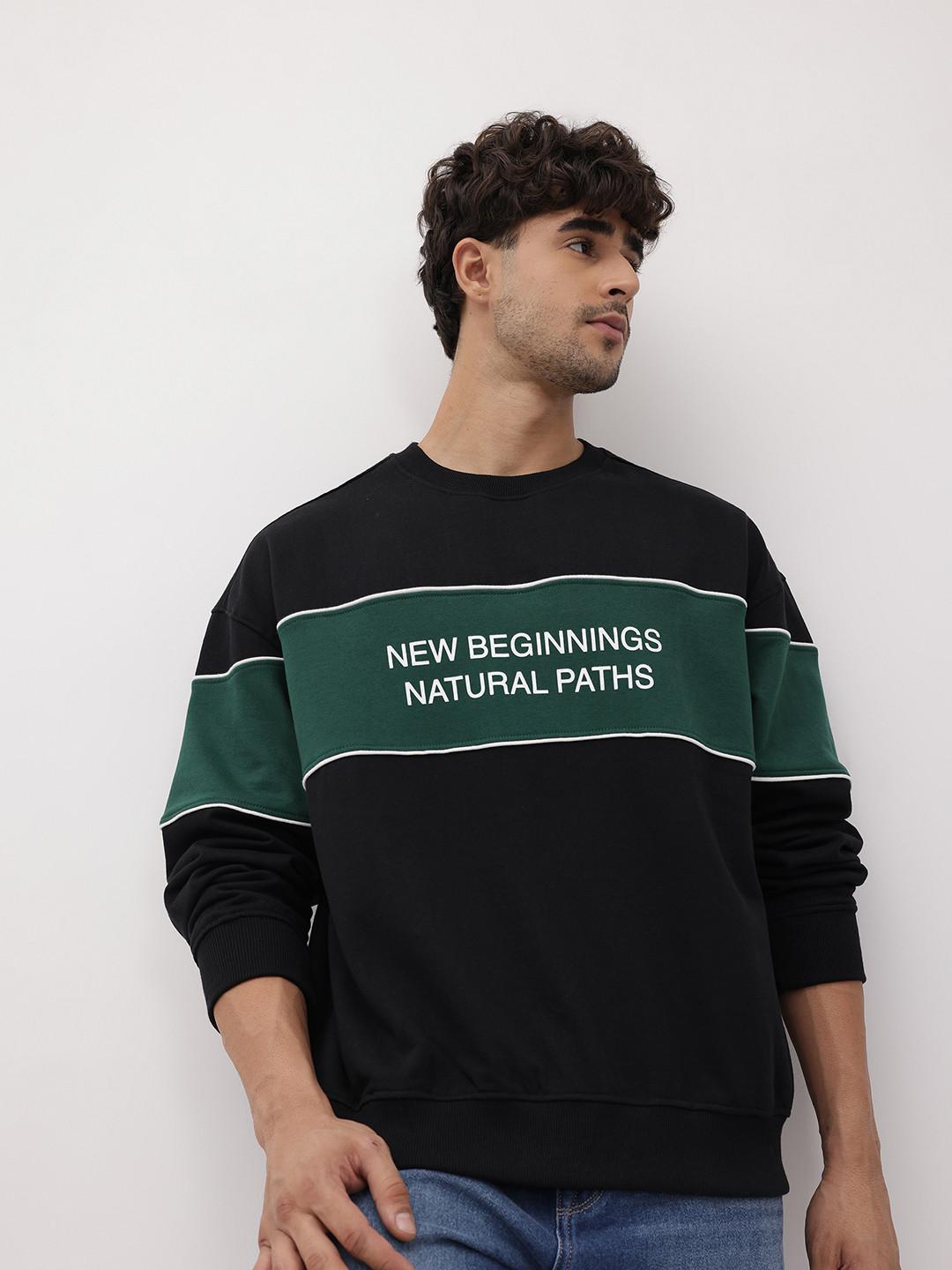 The Roadster Life Co. Typography Printed Colourblocked Sweatshirt