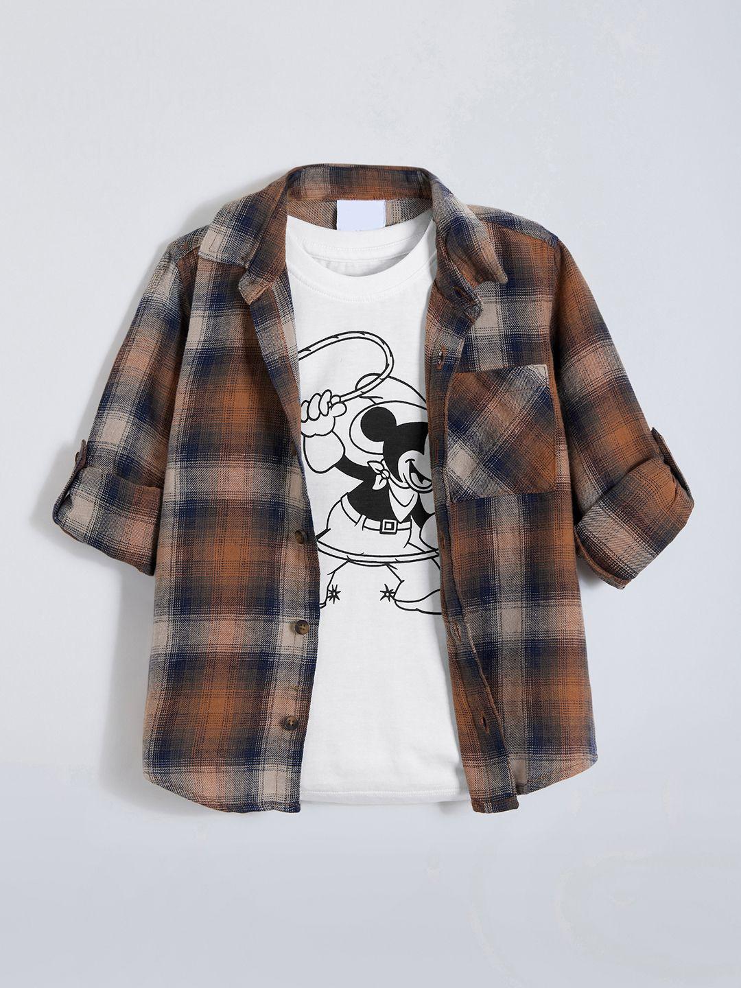 Hopscotch Boys Tartan Checked Spread Collar Pure Cotton Casual Shirt with Vest