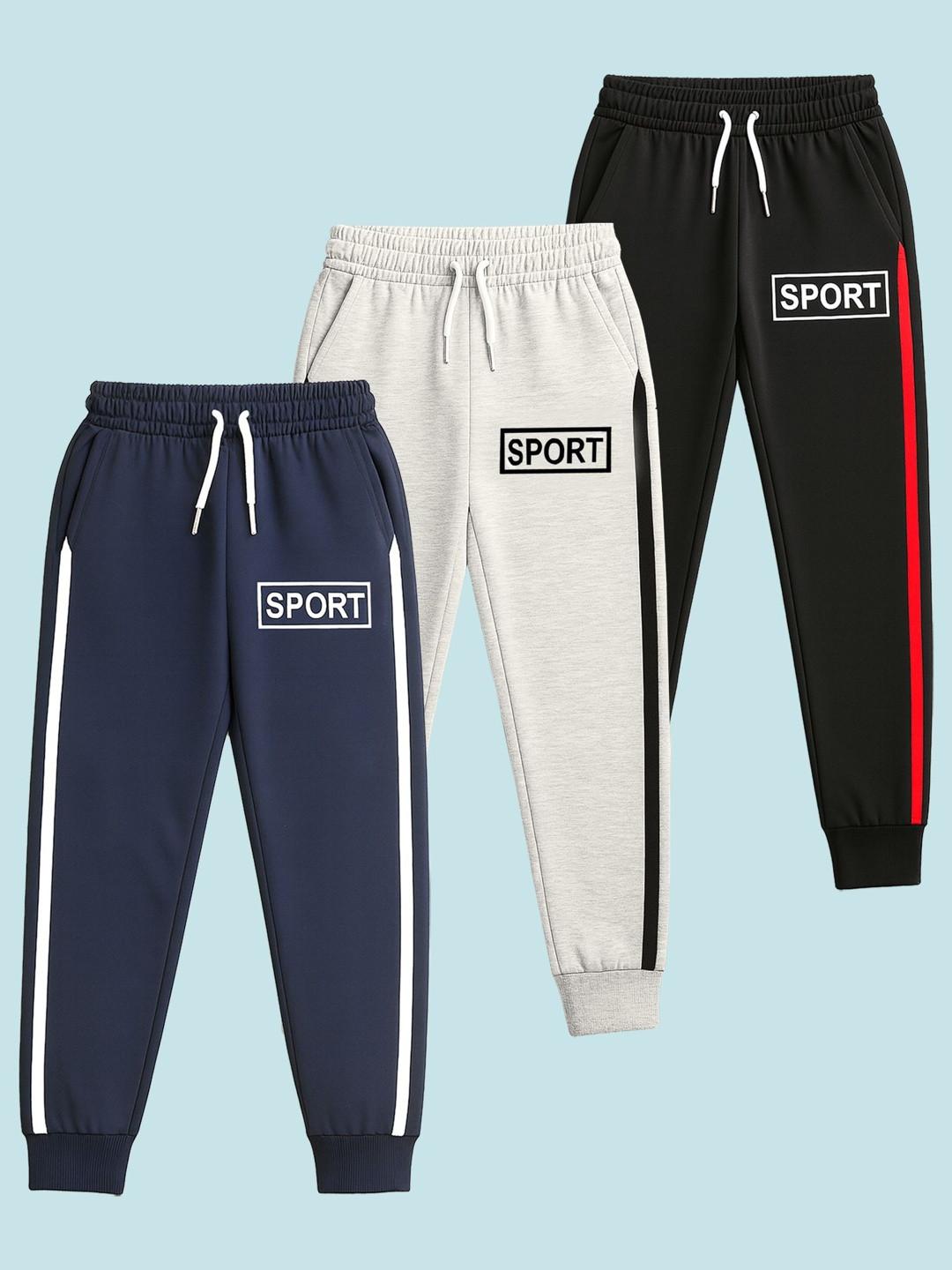 YK Boys Pack Of 3 Typography Printed Mid-Rise Regular Joggers