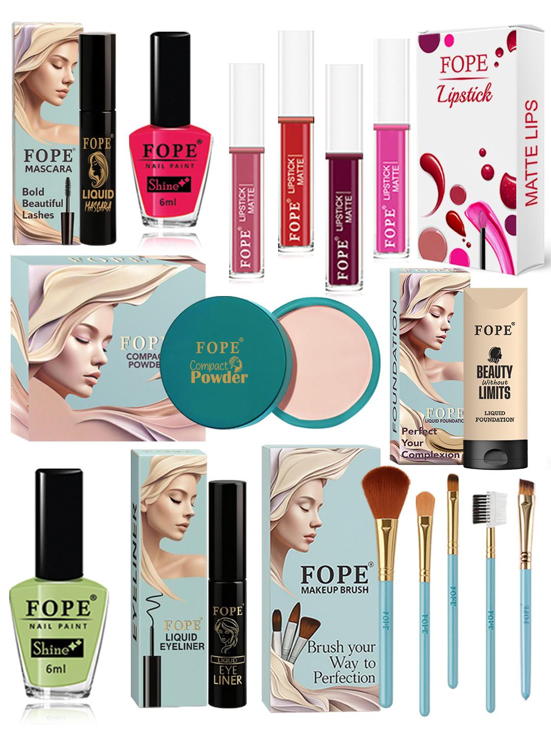 FOPE Set Of 15 Foundation, Compact, Mascara, Lipstick, Nail Polish & Brush Set
