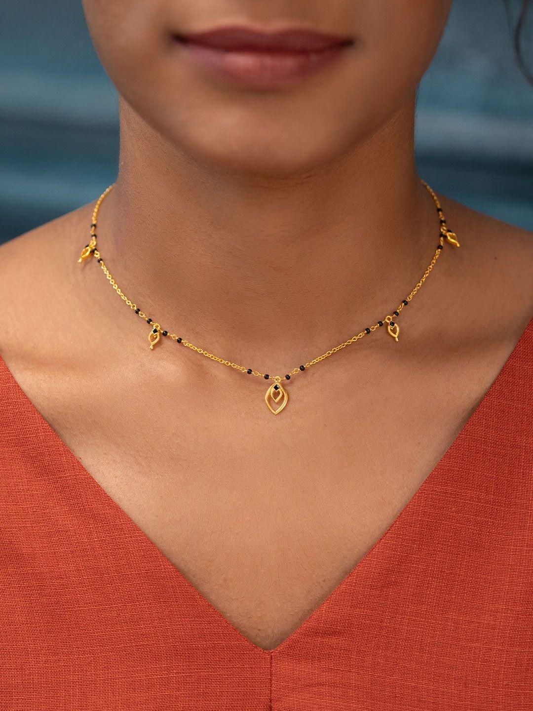 SHAYA 925 Silver Gold-Plated Artificial Stones Studded and Beaded Mangalsutra