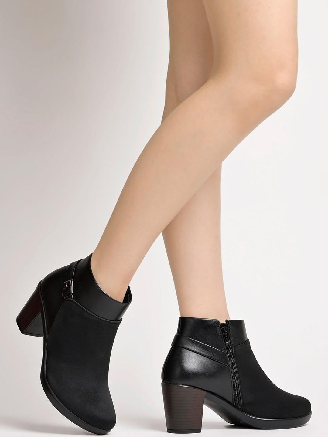 Shoetopia Women Textured Block Heels Boots