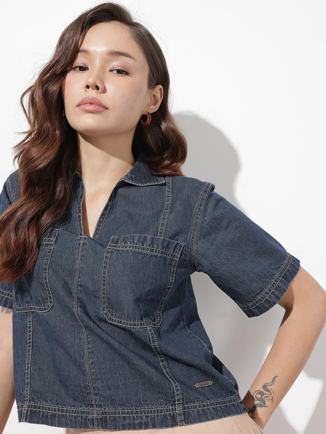 The Roadster Life Co. Pure Cotton Chambray Crop Top