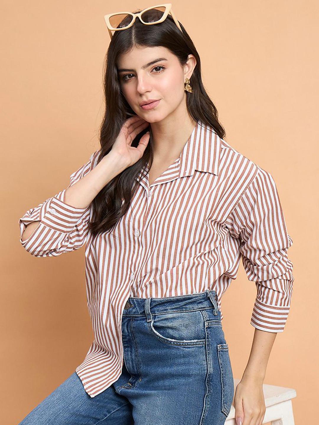 QIOA Women Relaxed Striped Casual Shirt