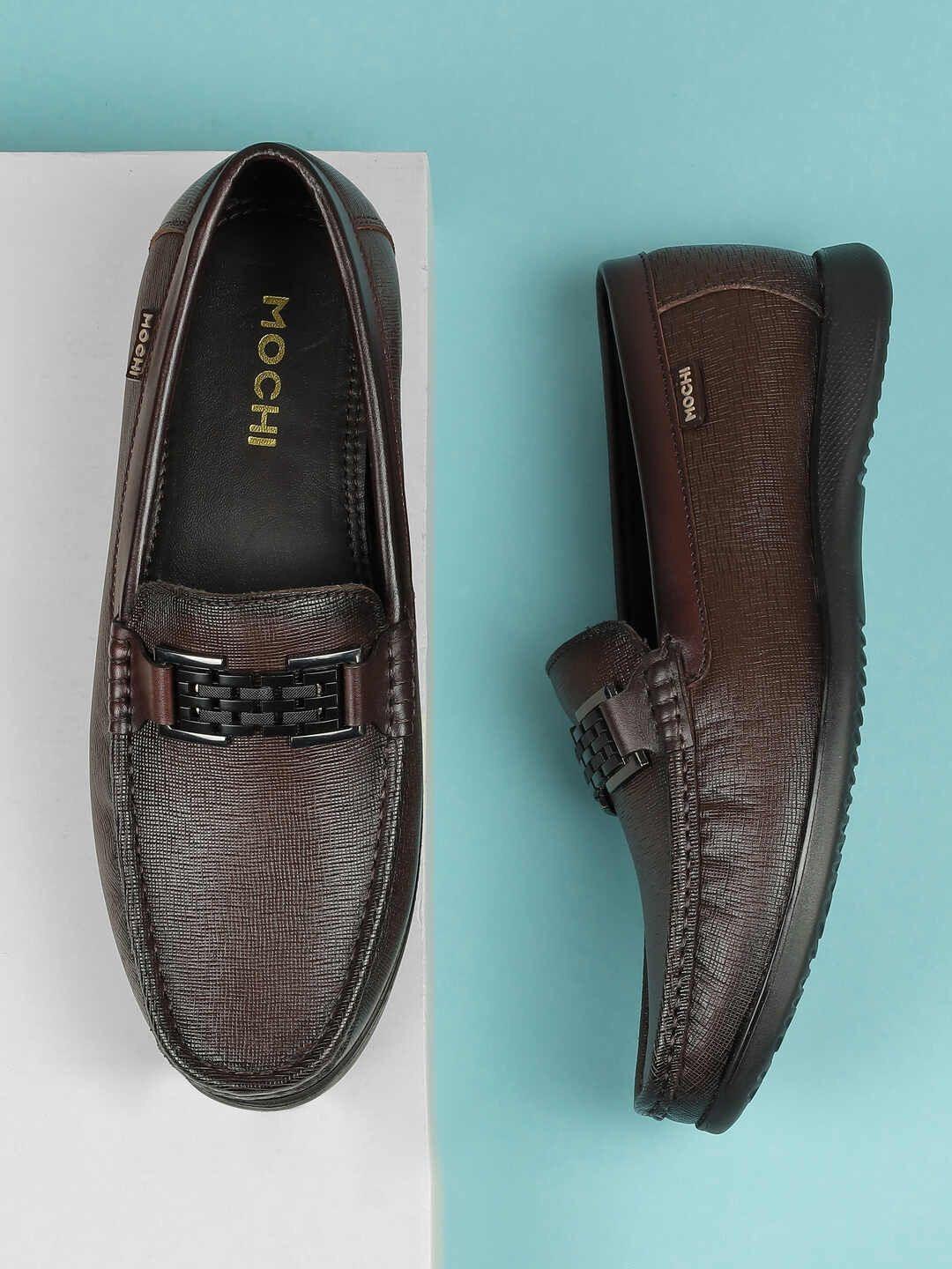 Mochi Men Textured Leather Slip On Formal Loafers