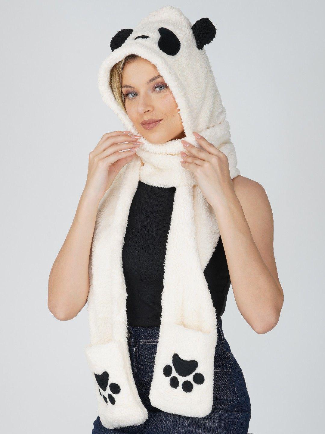 Poftik White Self Design Wool Balaclava
