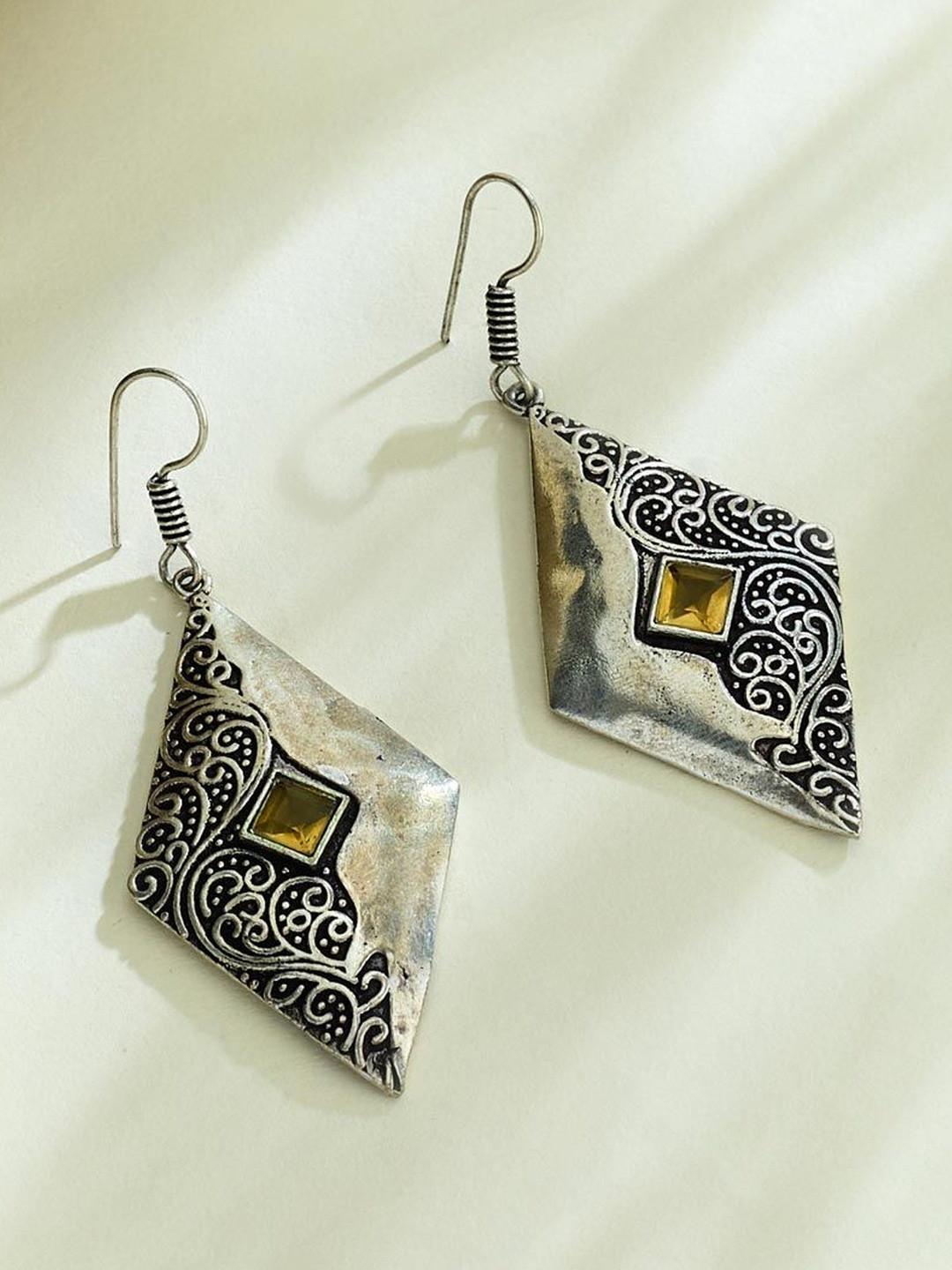 Fabindia Women Brass Oxidised Drop Earrings