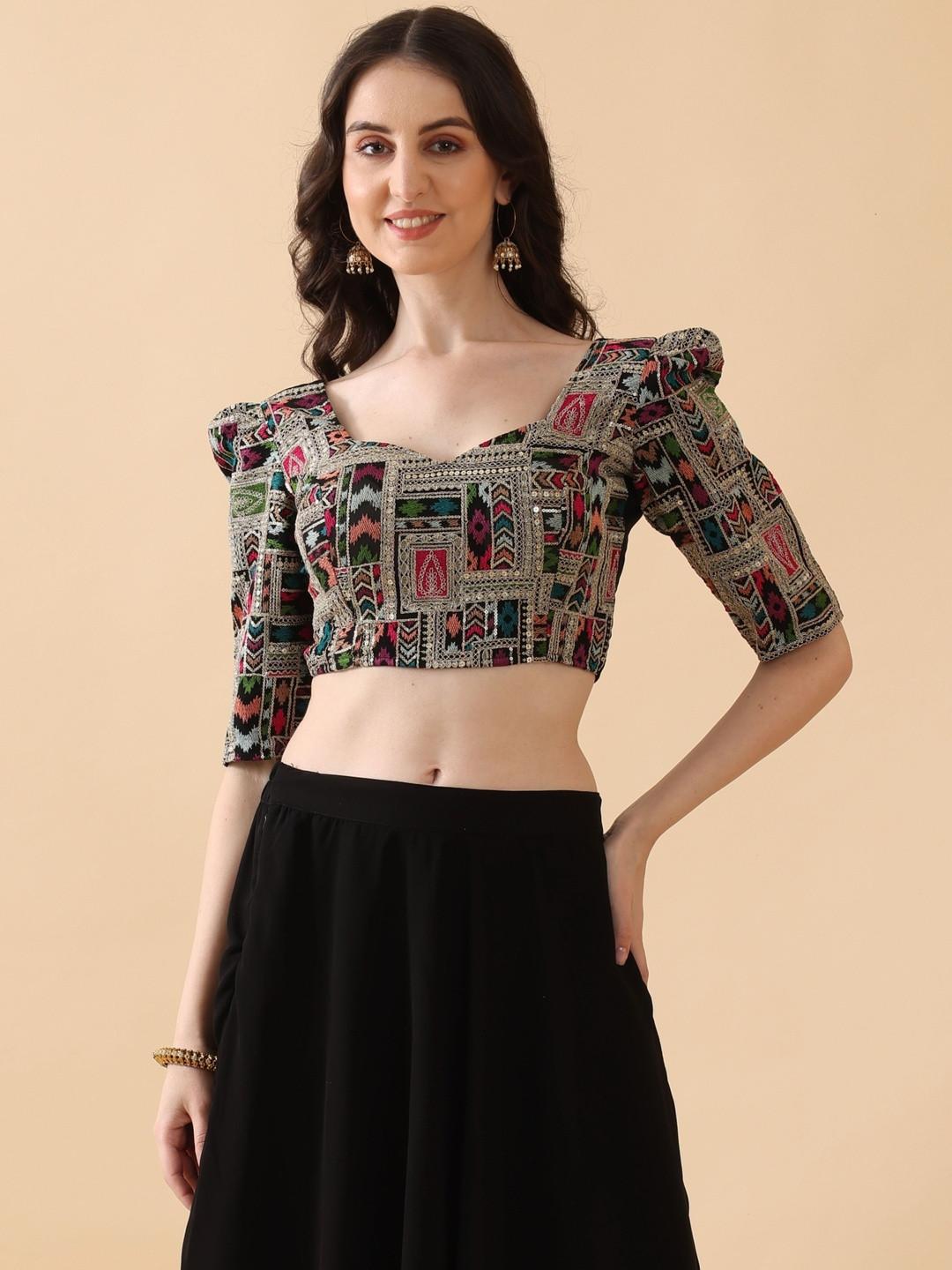 Kinjo Women Embroidered Sweetheart Neck Saree Blouse