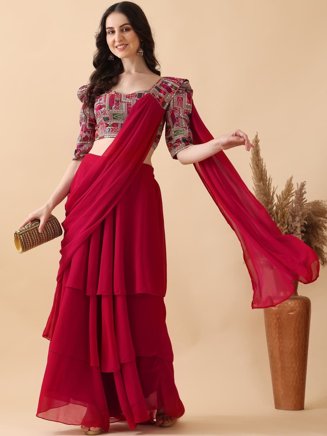 Kinjo Women Embroidered Sweetheart Neck Saree Blouse