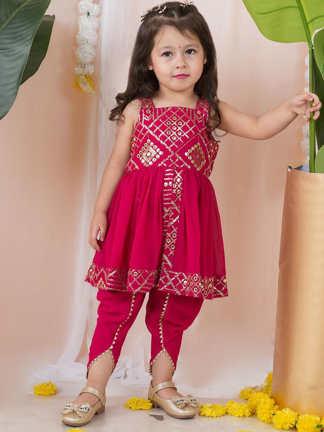 BAESD Girls Ethnic Motifs Embroidered A-Line Kurti with Dhoti Pants
