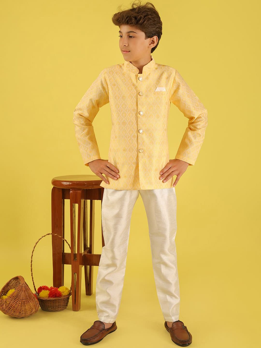 BAESD Boys Mandarin Collar Brocade With Pyjamas