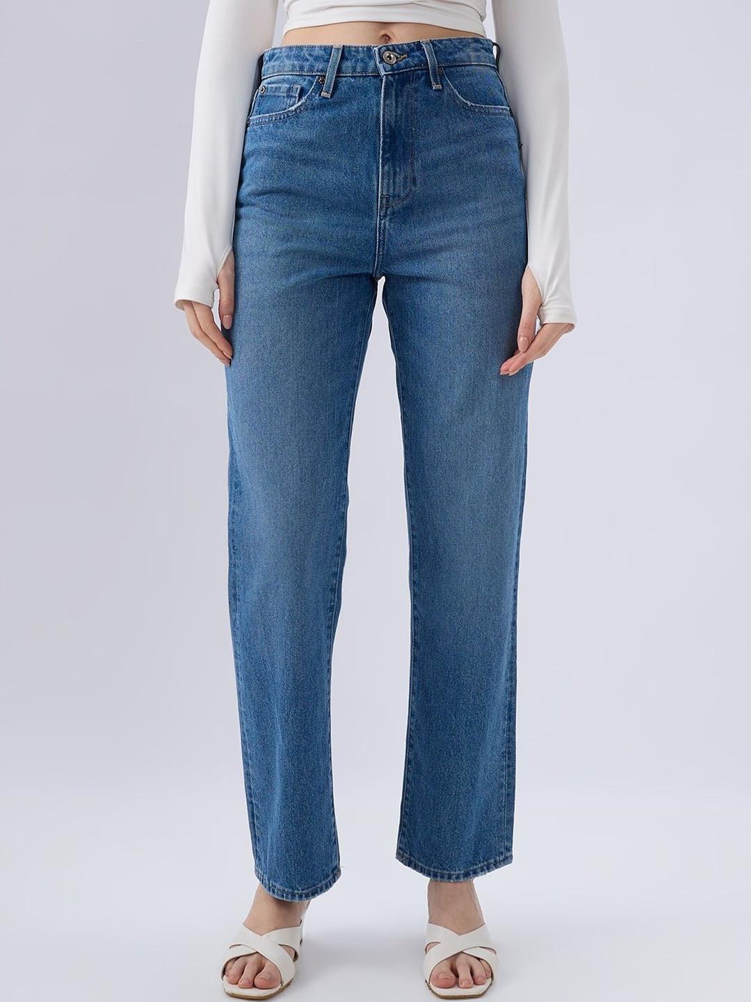 SPYKAR Women Straight Fit High-Rise Low Distress Light Fade Jeans