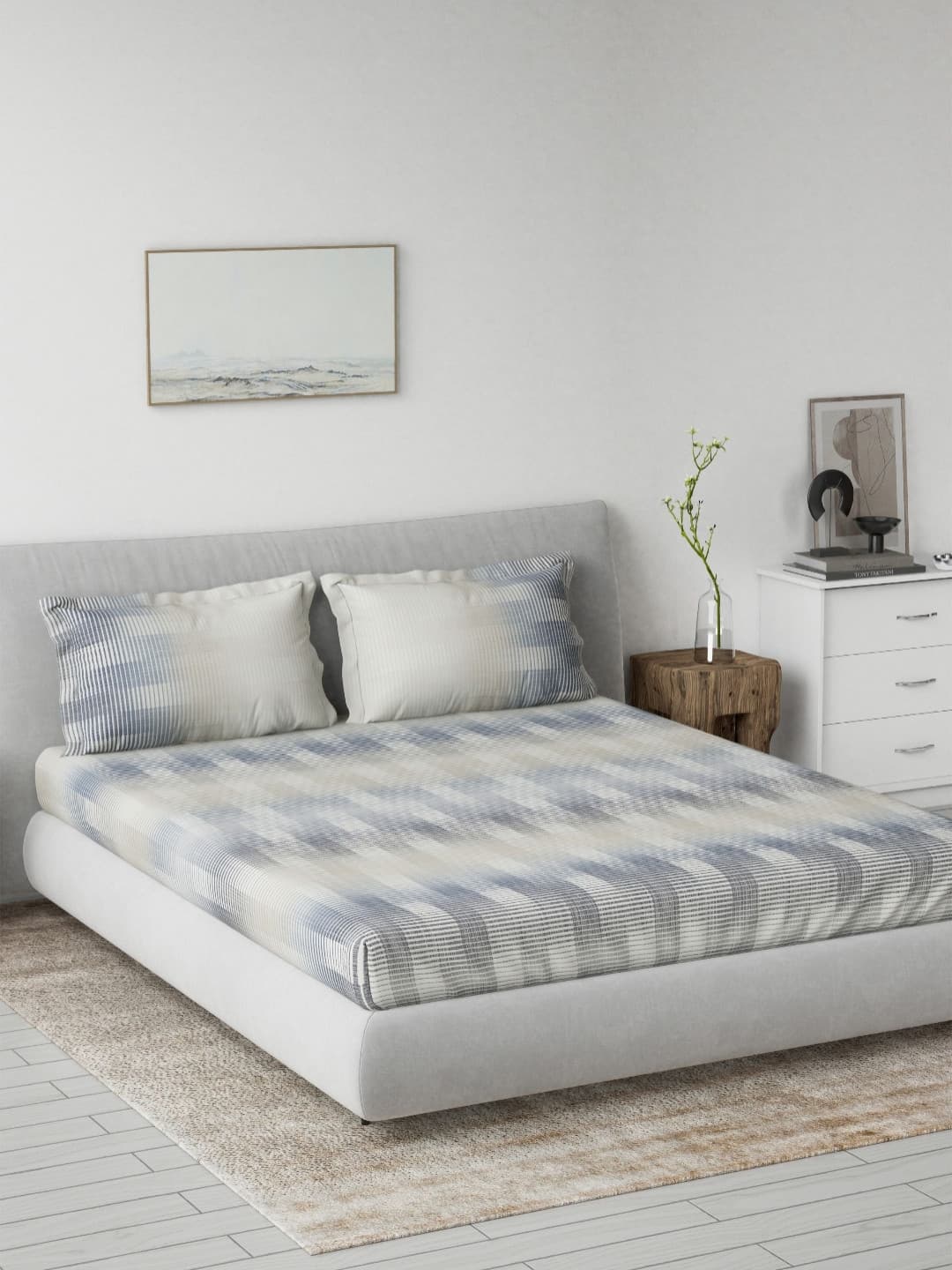 DDecor Blue & White Printed 144 TC King Bedsheet Set-2.29m x 2.74m