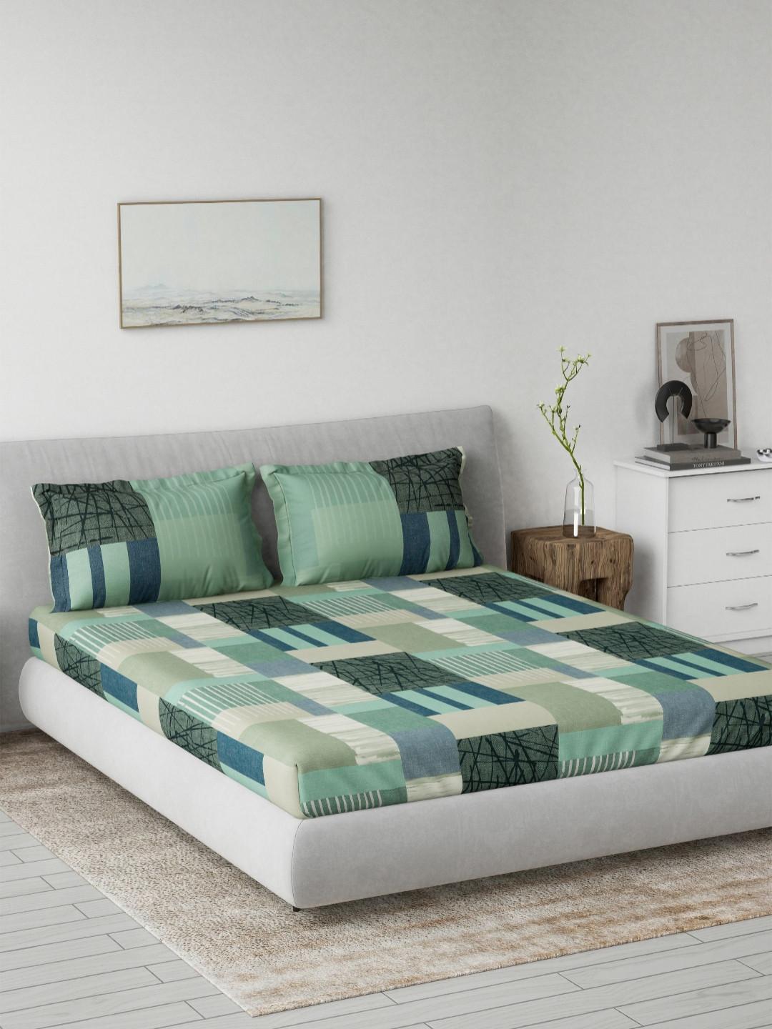 DDecor Green Printed Pure Cotton 144 TC King Bedsheet Set 2.29m x 2.74m