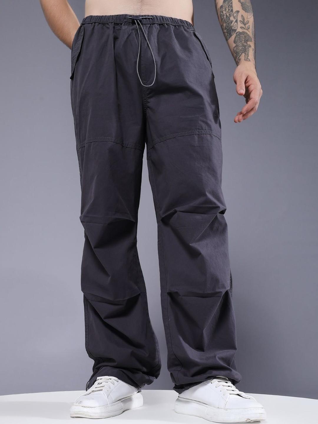 PRONK Men Mid-Rise Cotton Parachute Track Pants