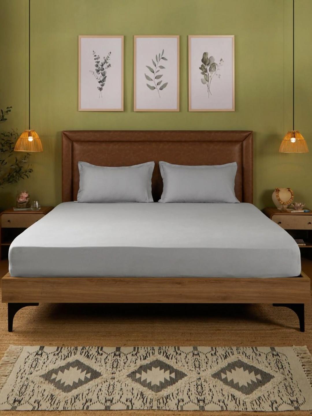 LIVSPACE Grey Pure Cotton 144 TC Queen Bedsheet Set 2.54 m x 2.29 m
