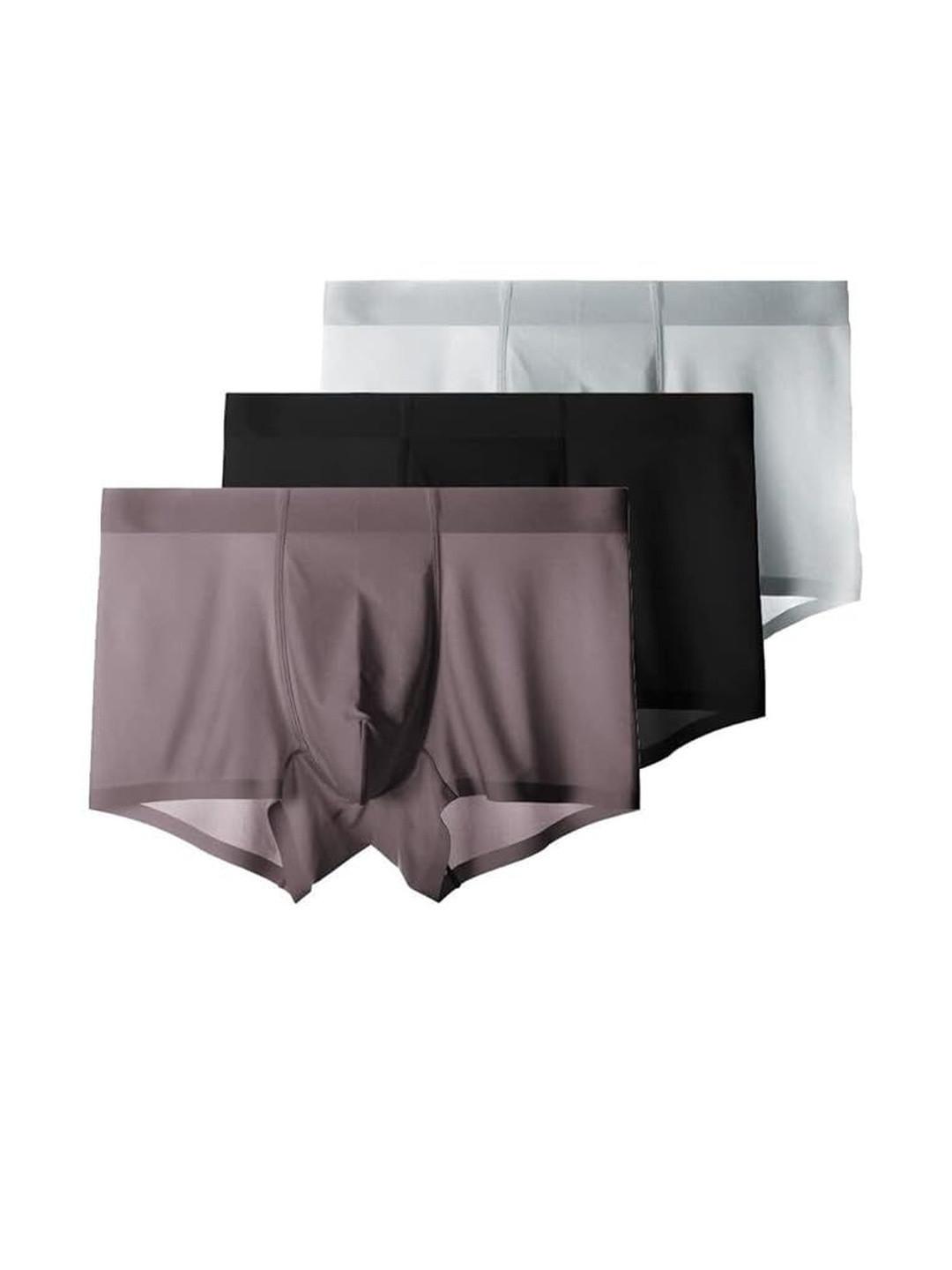ASJAR Men Pack of 3 Silk Multicolor Underwear Seamless Boxer Briefs