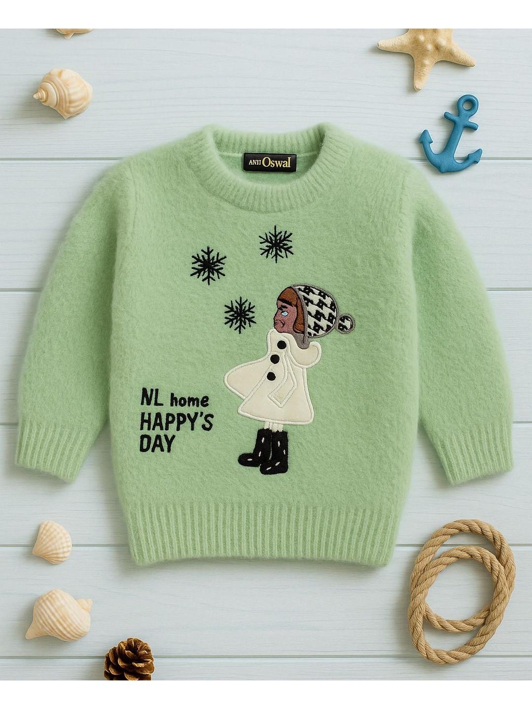 Rebiva Kids Woollen Pullover with Fuzzy Detail