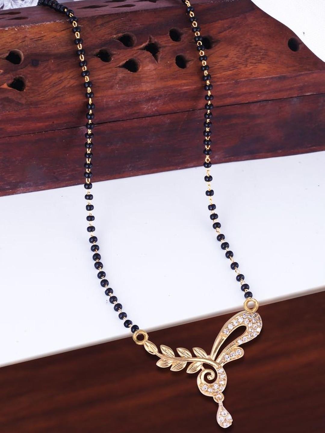 MEENAZ Gold-Plated Brass Artificial Stones and Beads Mangalsutra