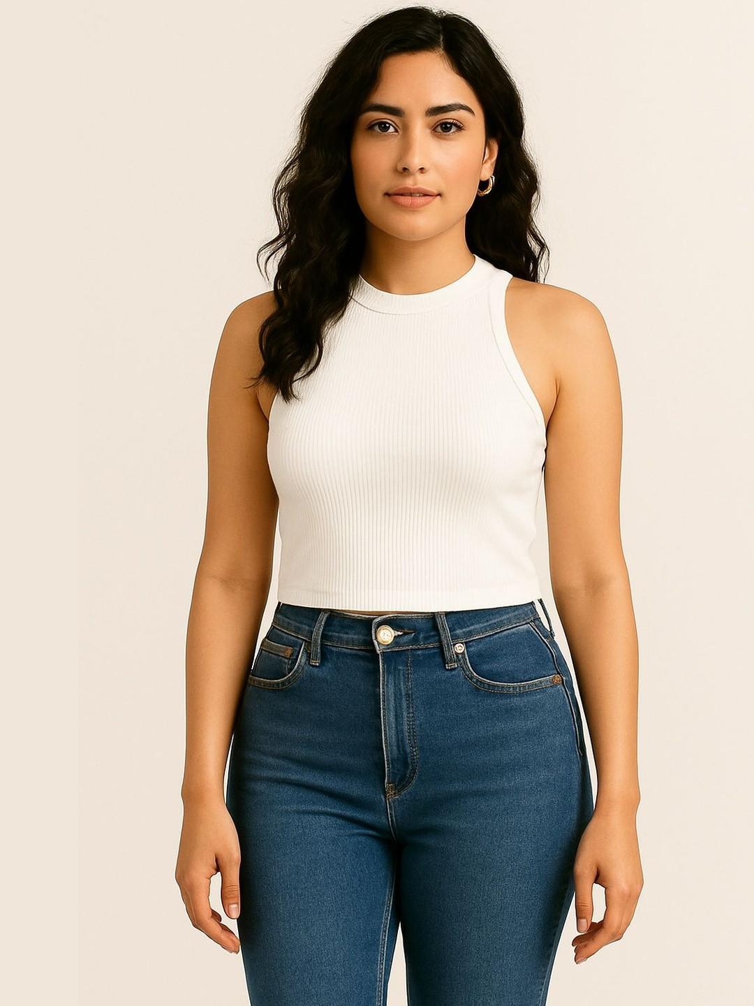 GLOWBERRY Women's Casual High Neck Ribbed Crop Top