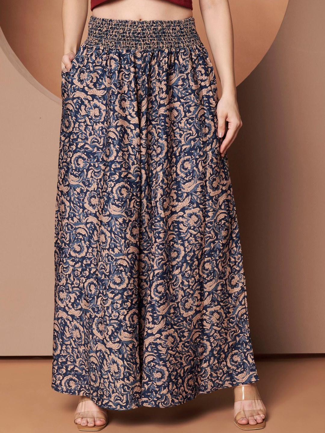 ZWERLON Women Floral Printed Relaxed Flared Wrinkle Free Trousers