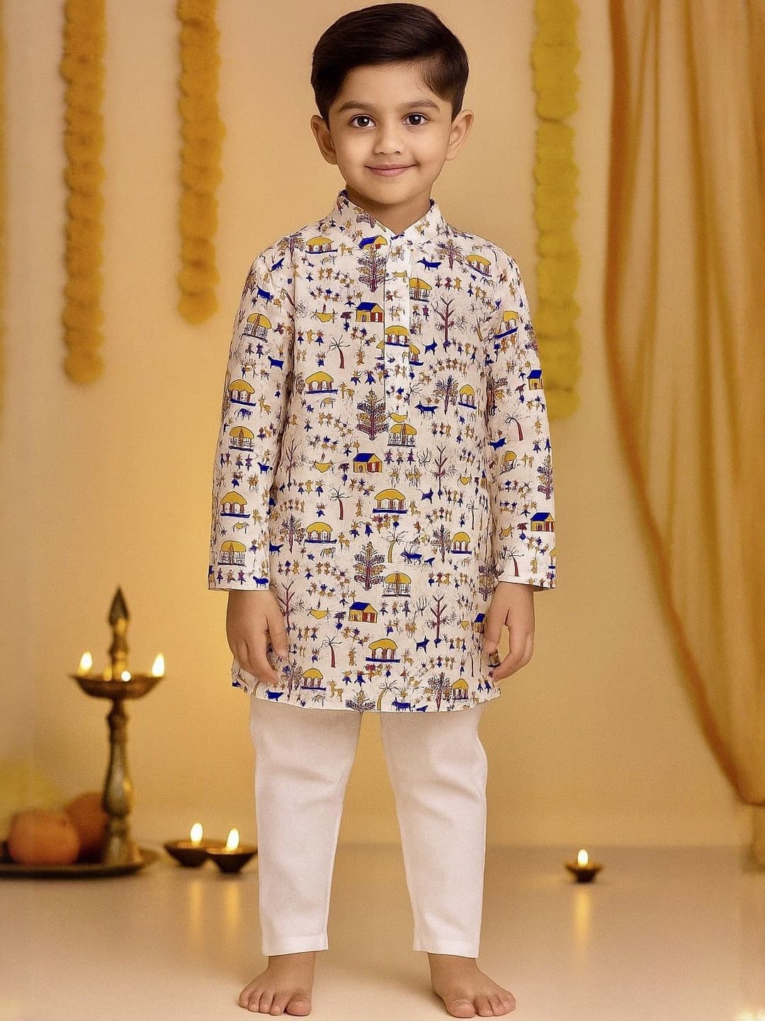 BAESD Boys Ethnic Motifs Printed Regular Pure Cotton Kurta with Pyjamas