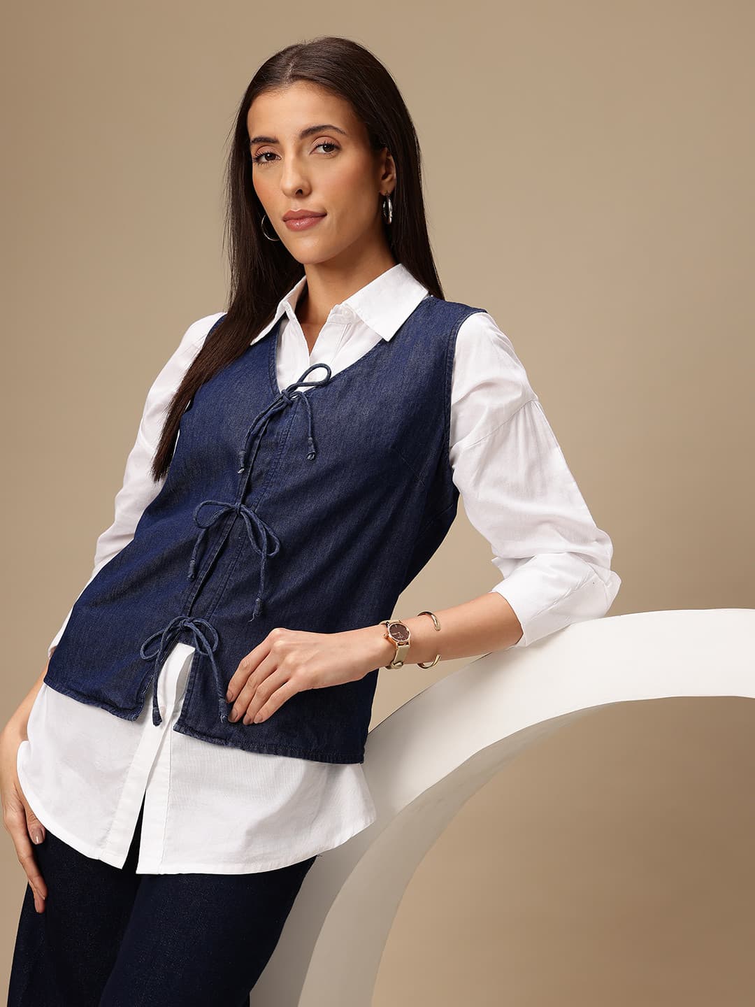 Chemistry Pure Cotton Tie-Up Detail Chambray Waistcoat