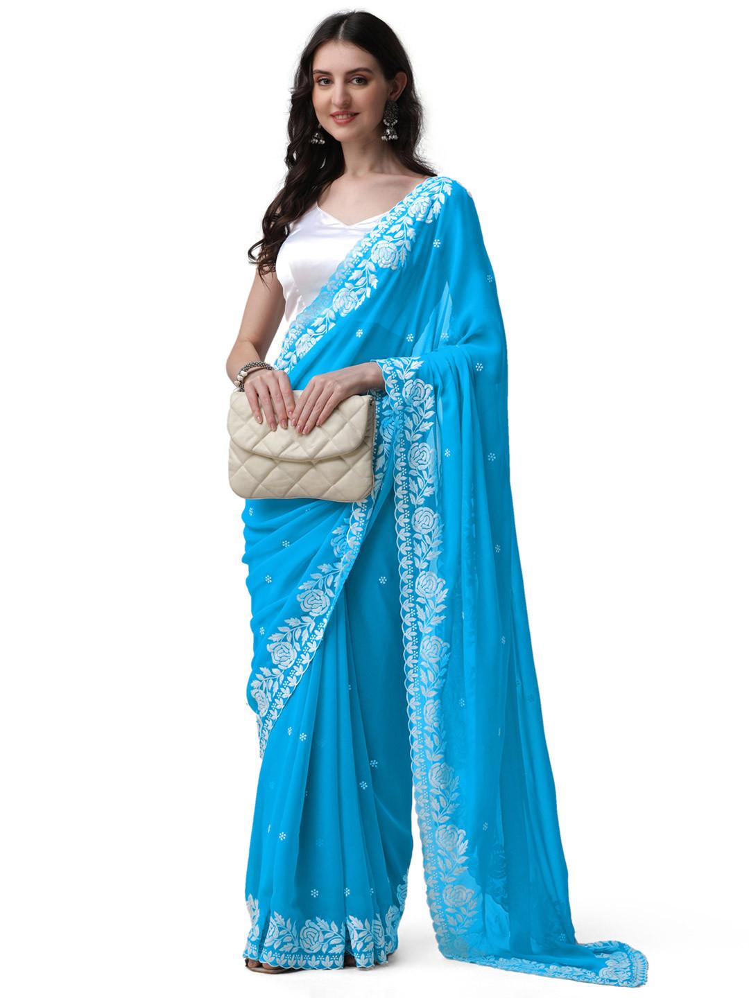 HESVI Embroidered Pure Georgette Saree