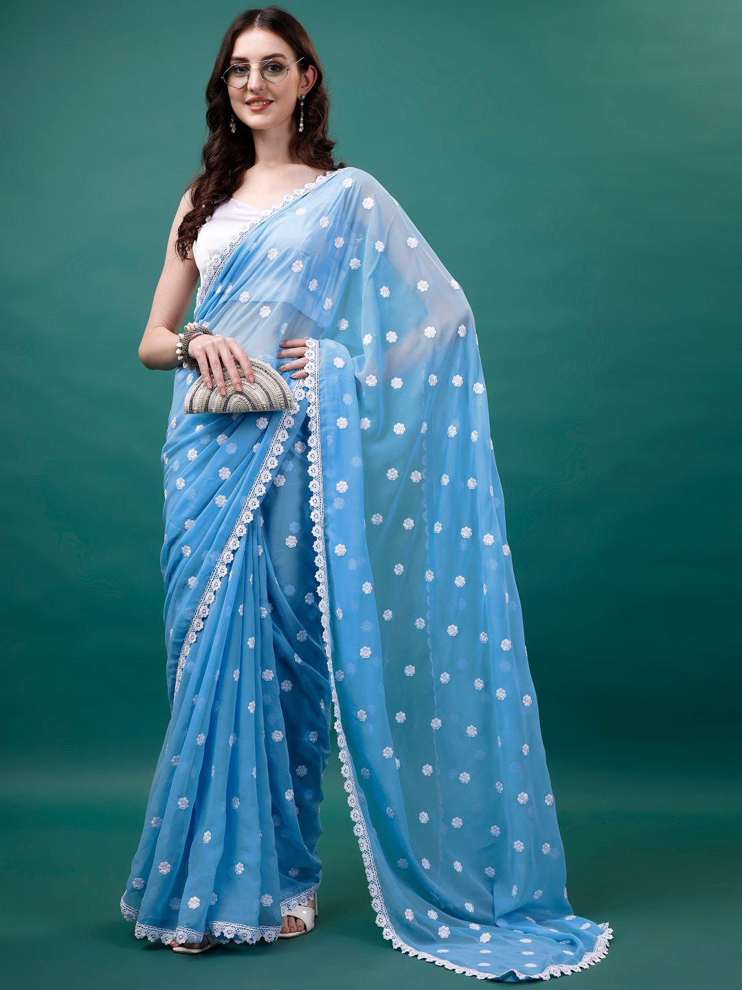 HESVI Floral Embroidered Pure Georgette Saree