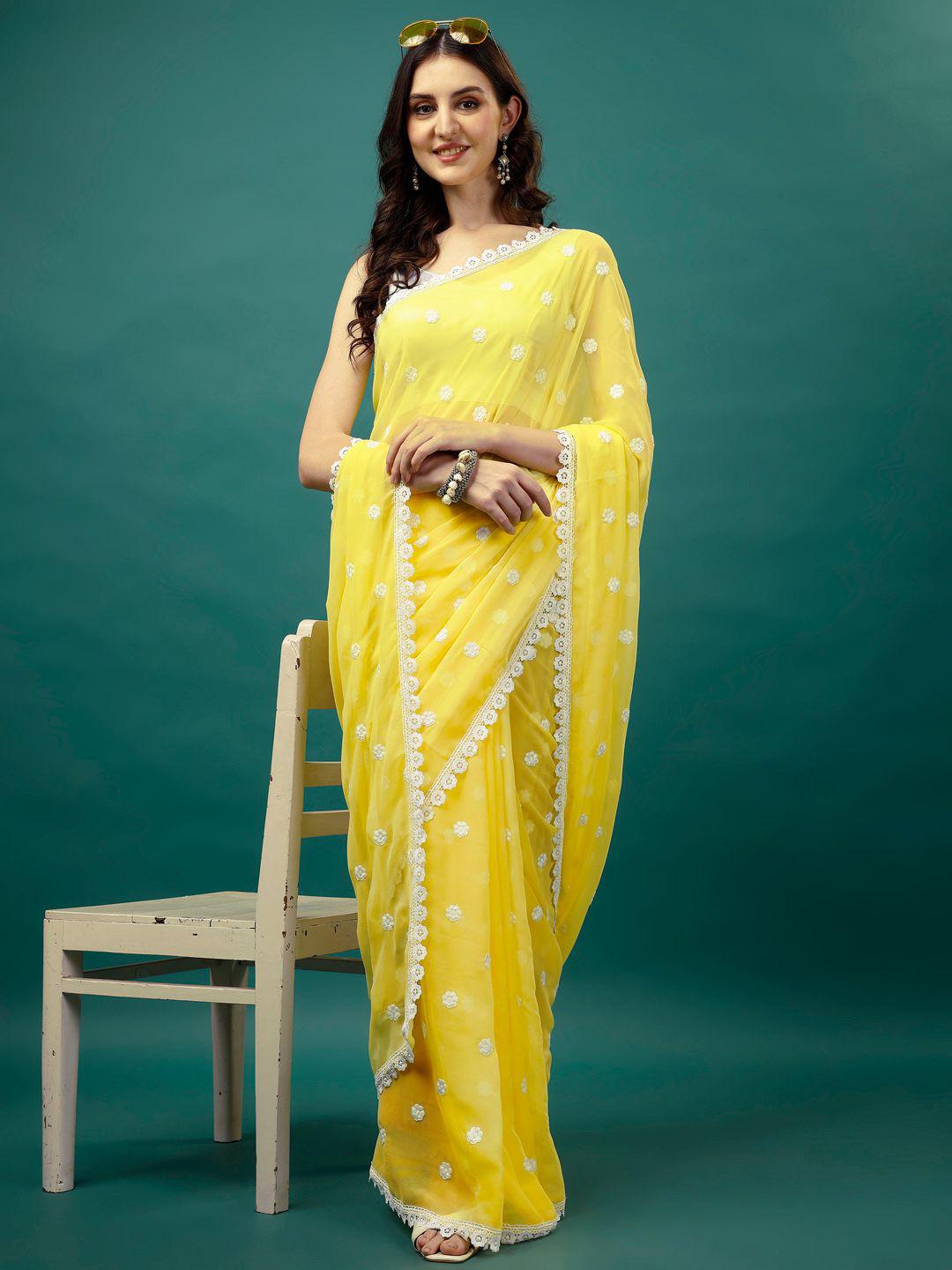 HESVI Floral Embroidered Pure Georgette Saree