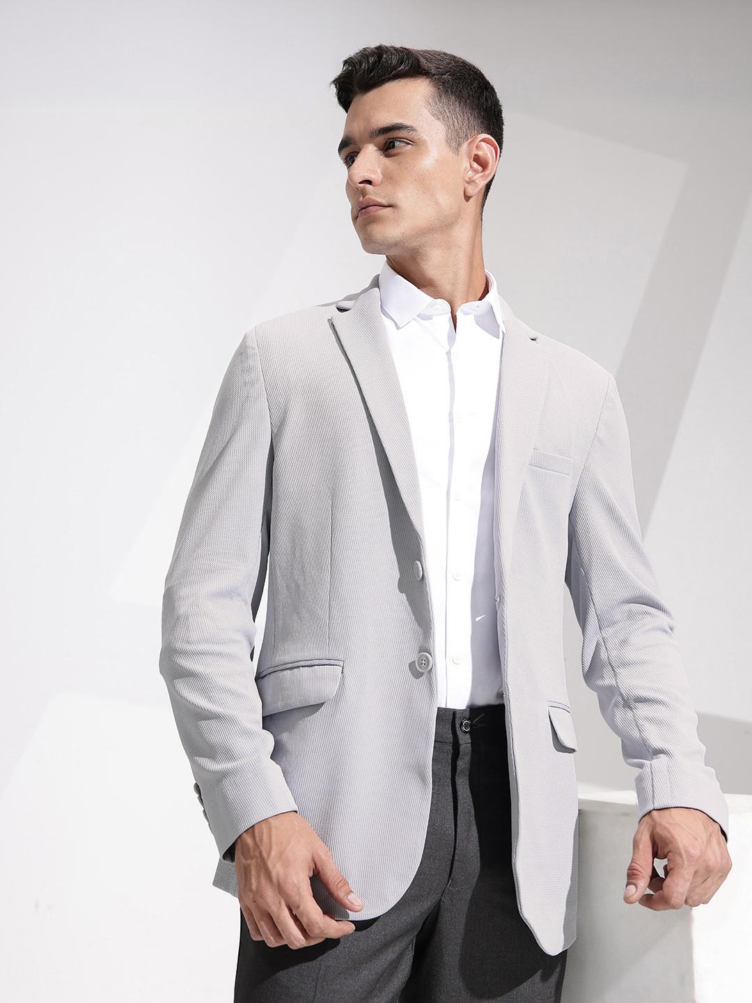 INVICTUS Self Design Textured Slim Fit Single Breasted Semiformal Blazer