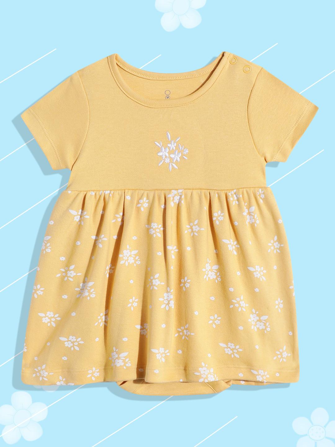 mothercare Infant Girls Floral Print Pure Cotton Mini Dress with Attached Brief