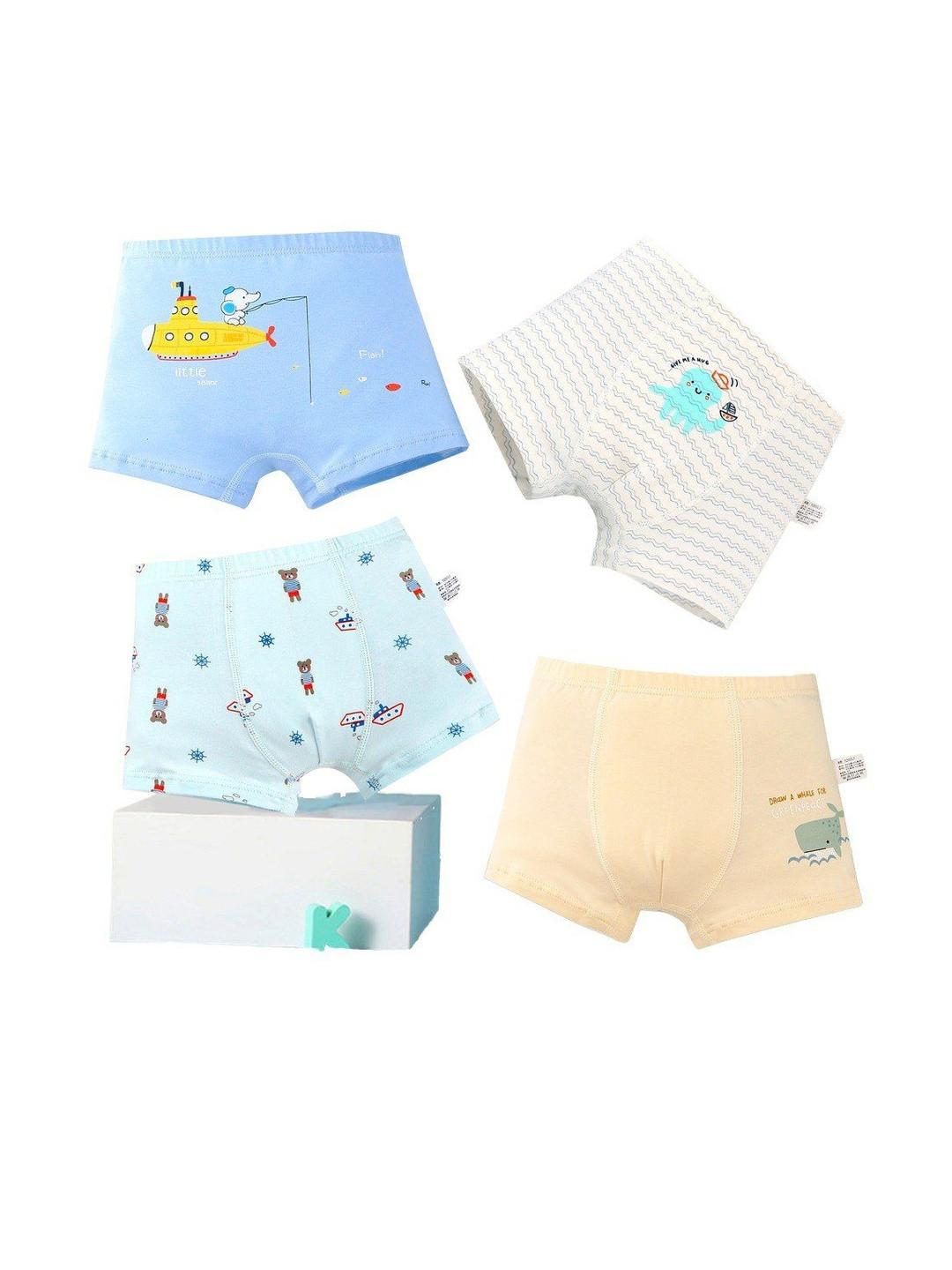 ASJAR Kids-Boys Pack of 4 Mid-Rise Cotton Boy Shorts