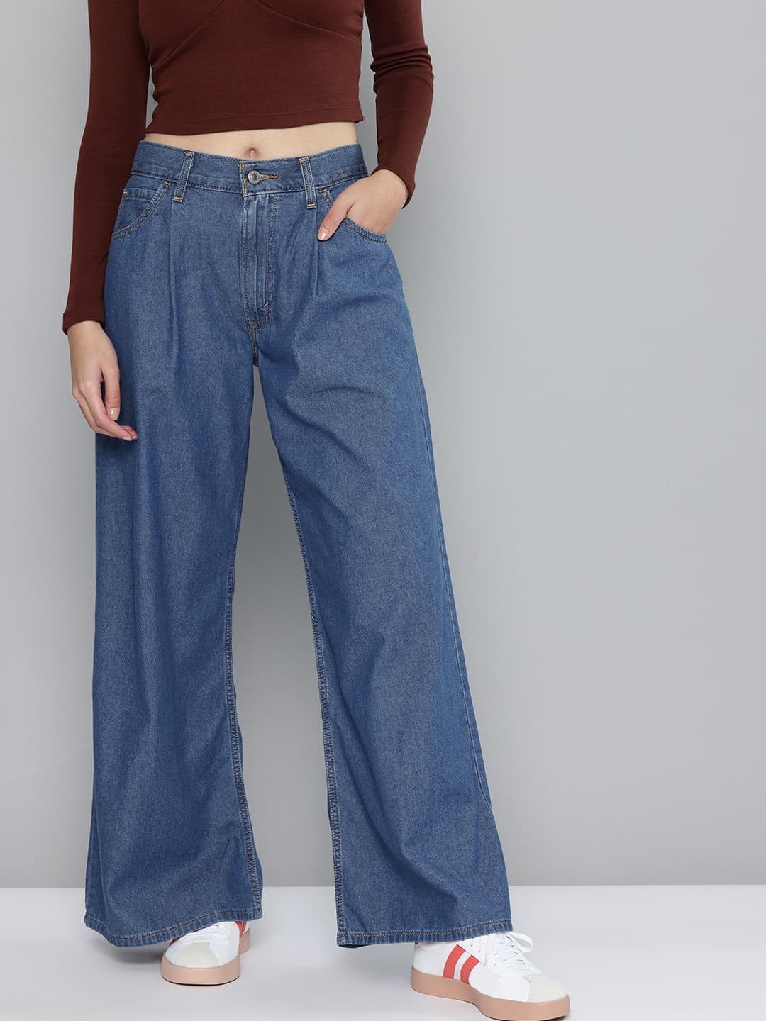 Levis Women's Mid Indigo Baggy Fit High Rise Jeans