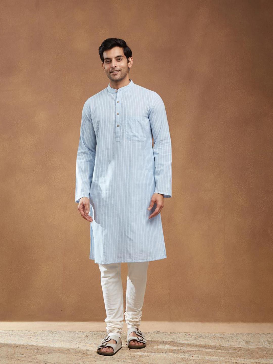 Fabindia Men Striped Mandarin Collar Kurta