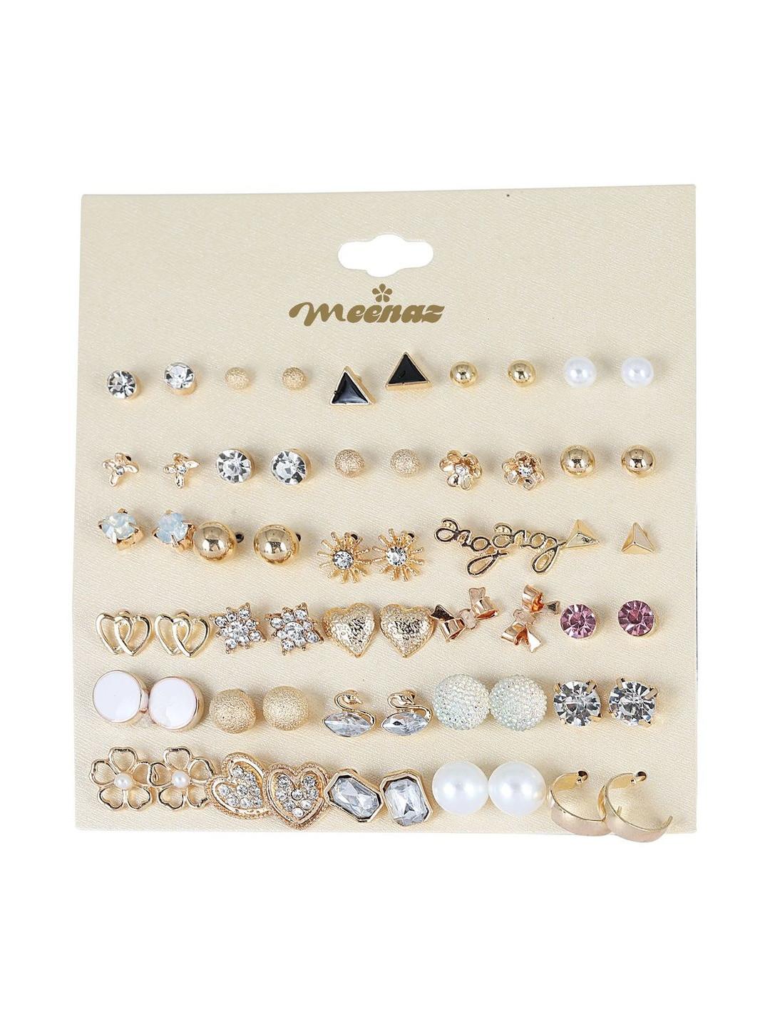 MEENAZ Women 30 Pairs Geometric Studs Earrings