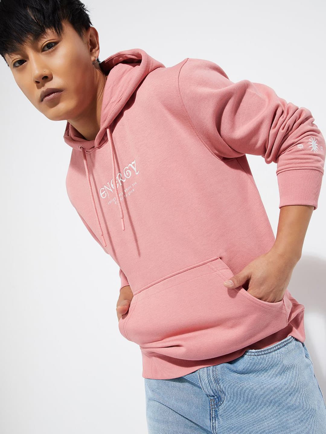 max Men Typography Printed Hooded Pullover Sweatshirt