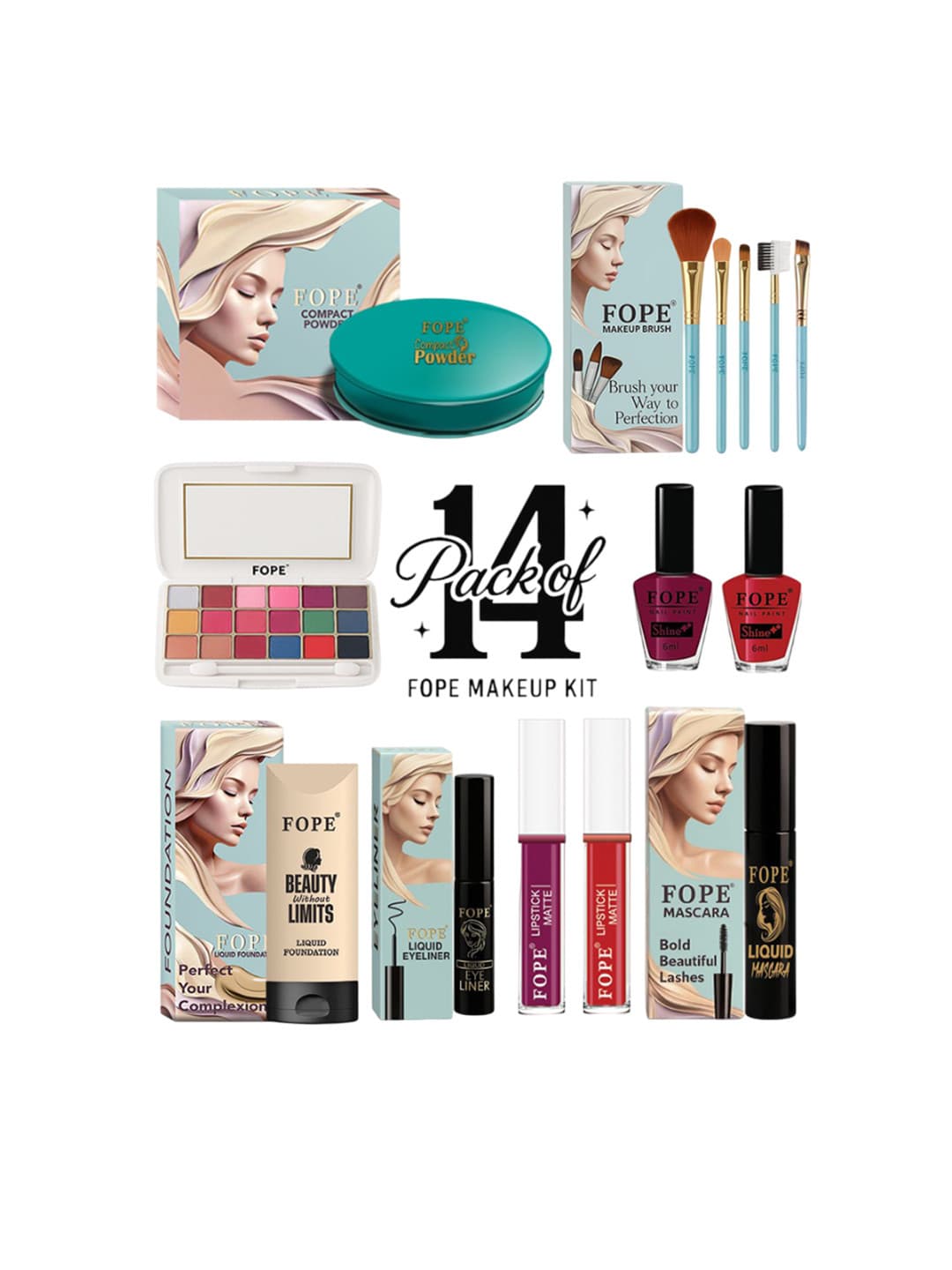 FOPE Set Of 14 All In One Long Lasting Makeup Combo