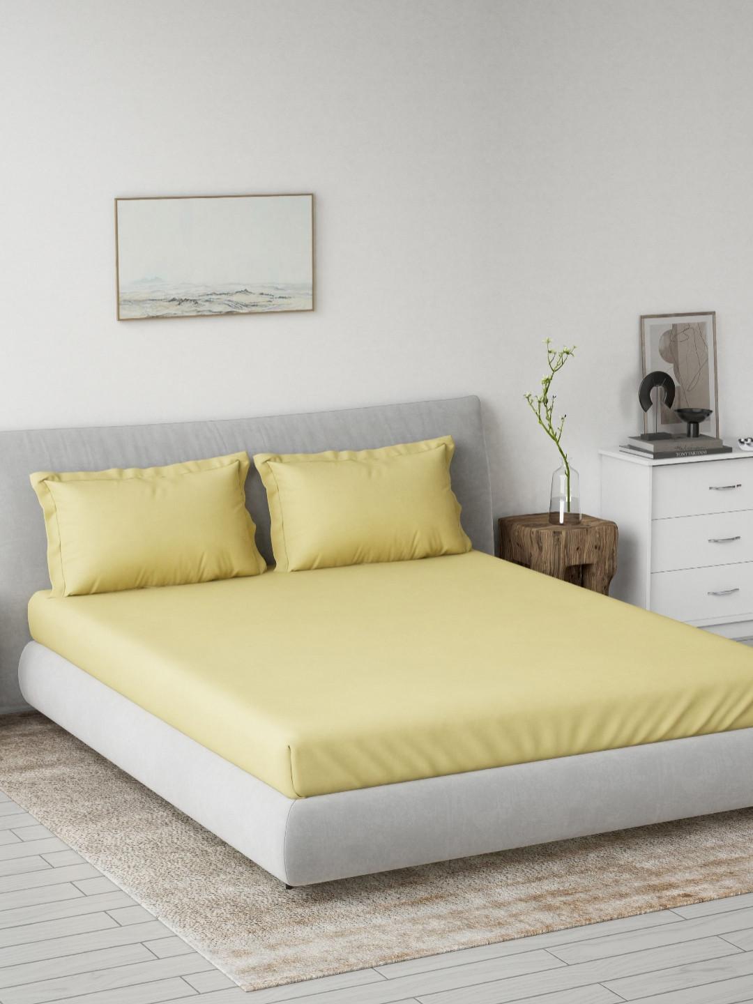 DDecor Spectrum Yellow 180TC Pure Cotton King Fitted Bedsheet Set 1.82 m x 1.98m