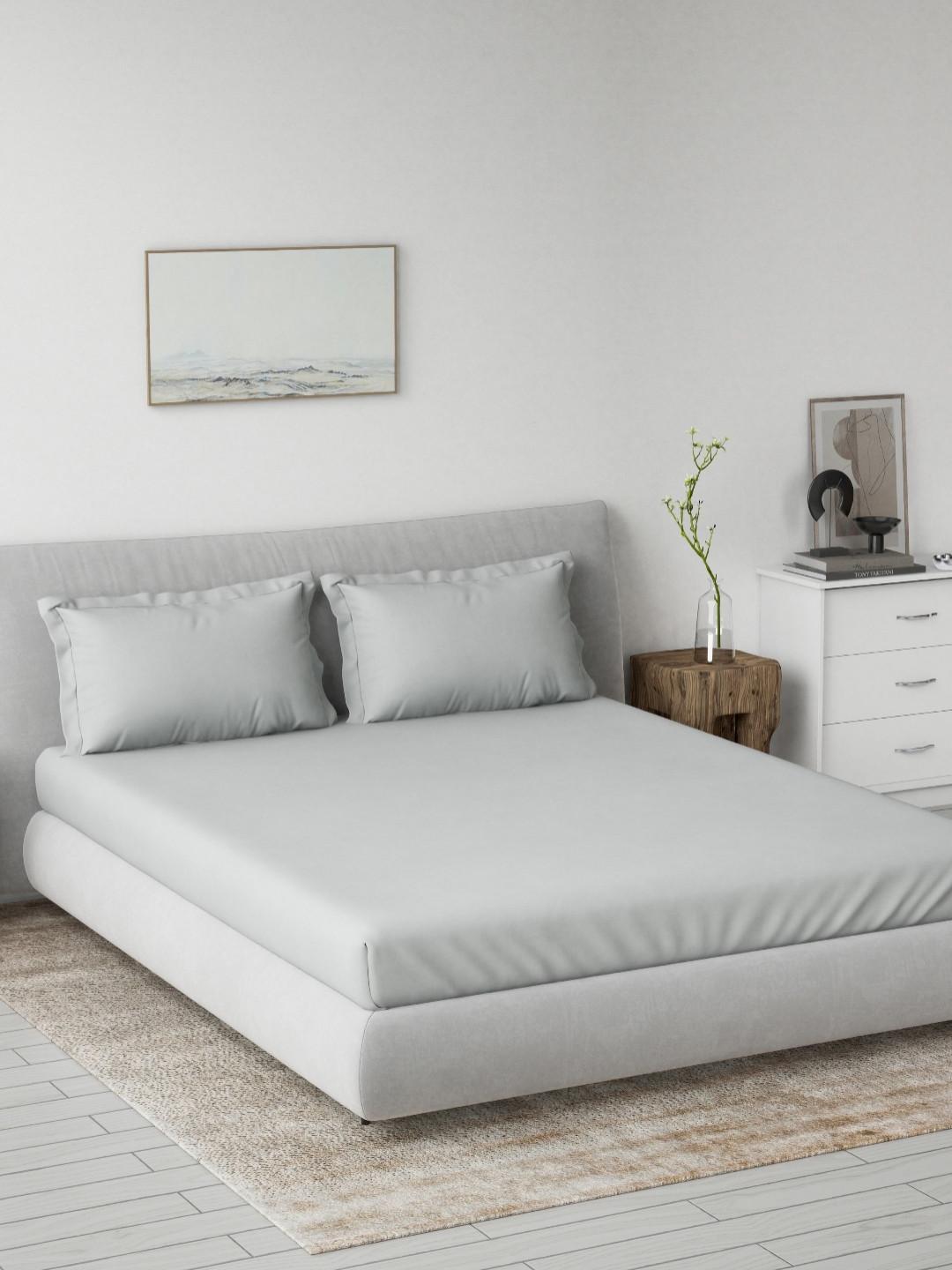 DDecor Spectrum Grey 180TC Pure Cotton King Fitted Bedsheet Set 1.82 m x 1.98m