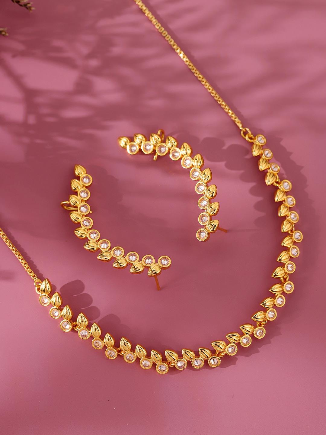Gota Patti Latika Pushp Necklace Set With Cuff Earrings