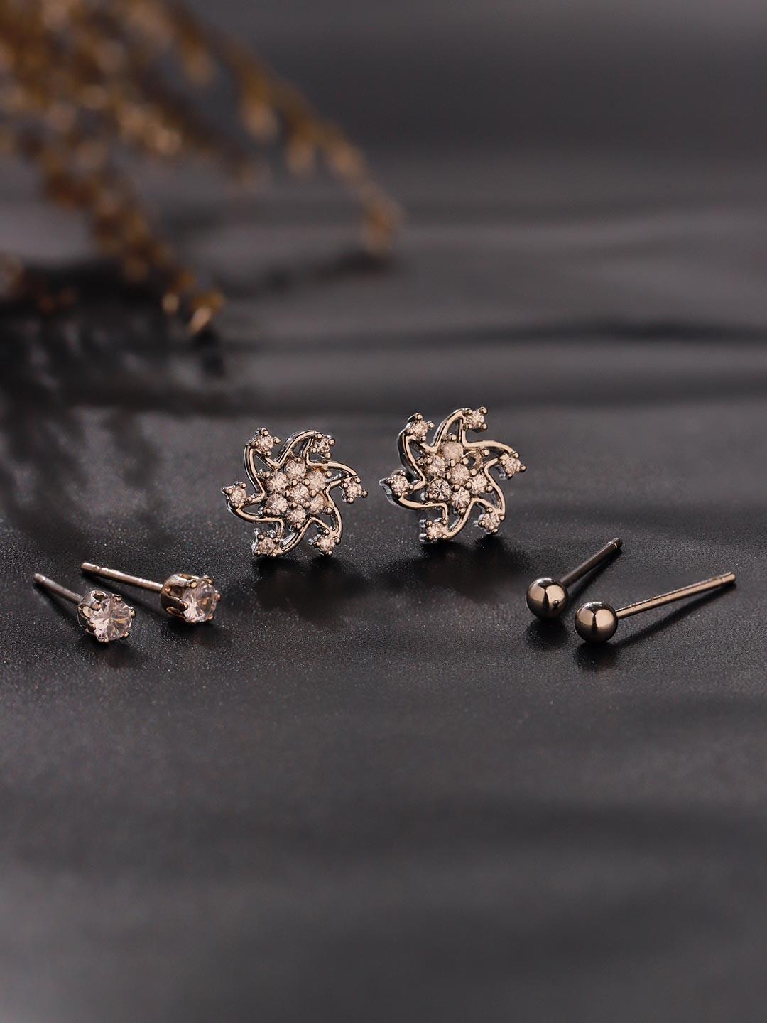 Korean Bling Silver Spark Trio Earrings Combo