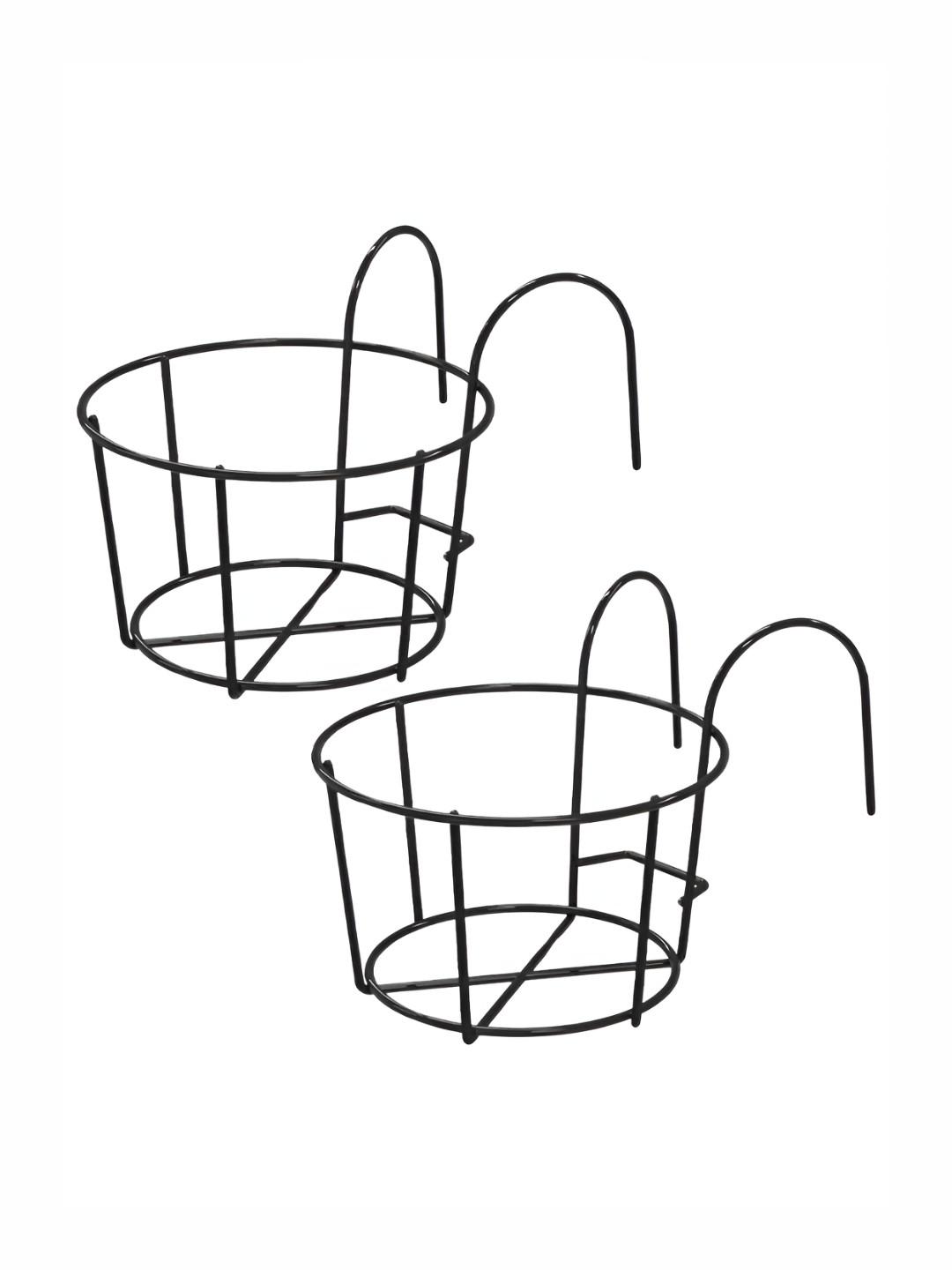 ecofynd Black 2 Pieces Metal Hanging Flower Pot Stand For Railings