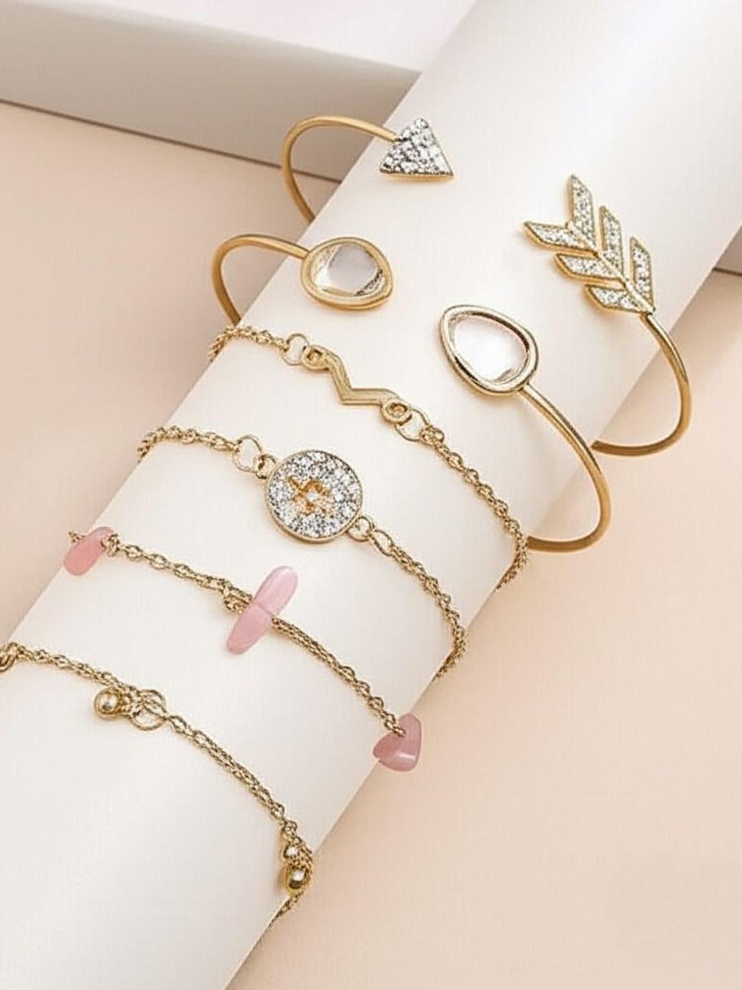 Vembley Women Combo of 6 Gold Plated Star Arrow Crystal Charm Bracelet