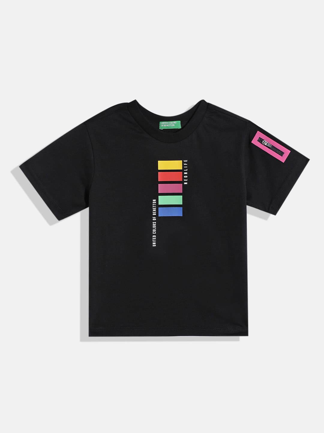 United Colors of Benetton Boys Geometric Printed Pure Cotton T-Shirt