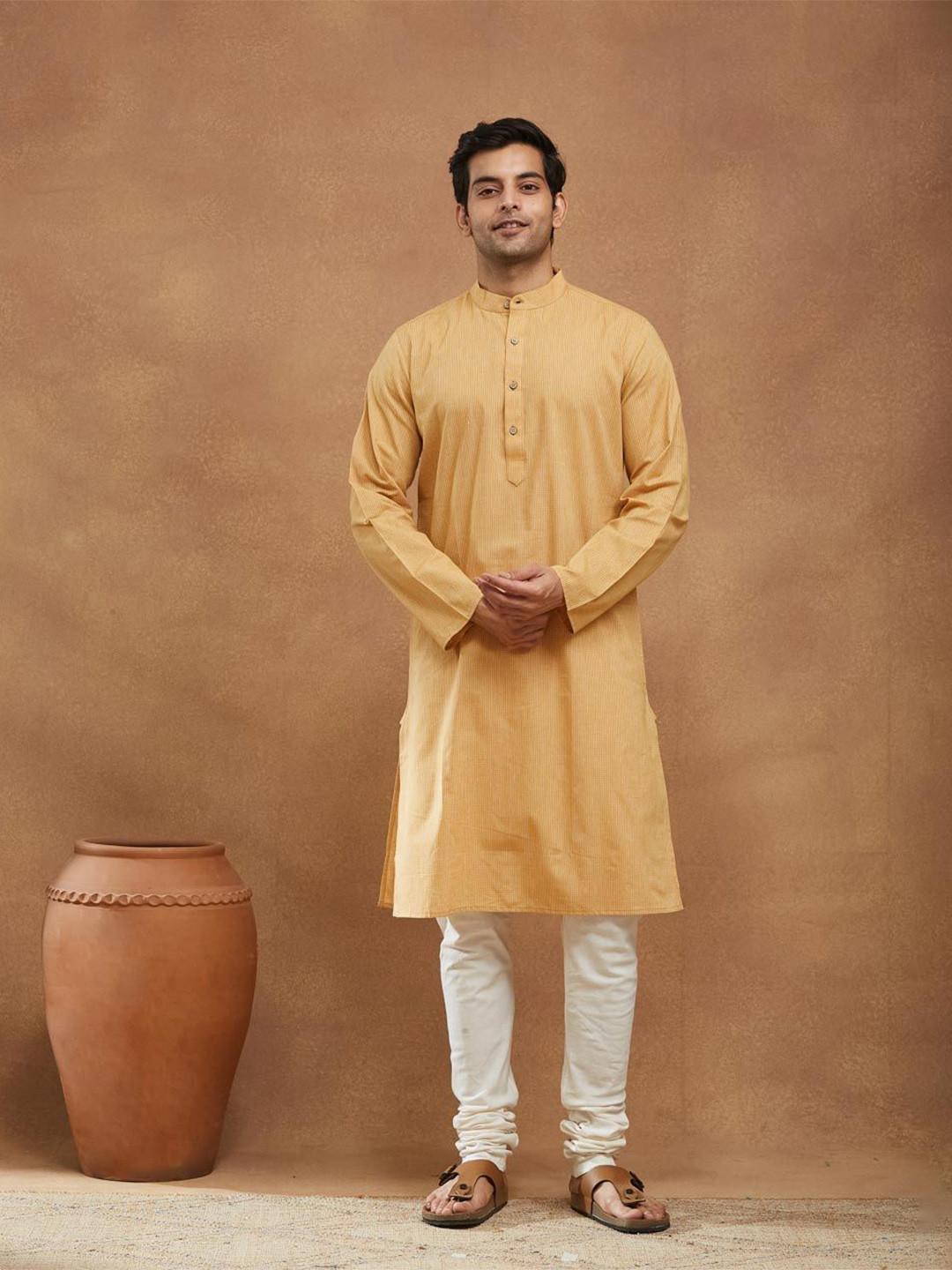 Fabindia Men Striped Festive Cotton Straight Kurta
