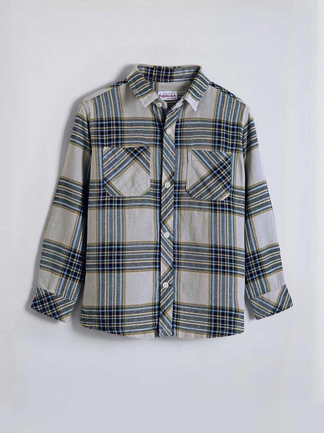 Hopscotch Kids Boys Multi Checked Cotton Spread Collar Long Sleeves Regular Casual Jackets
