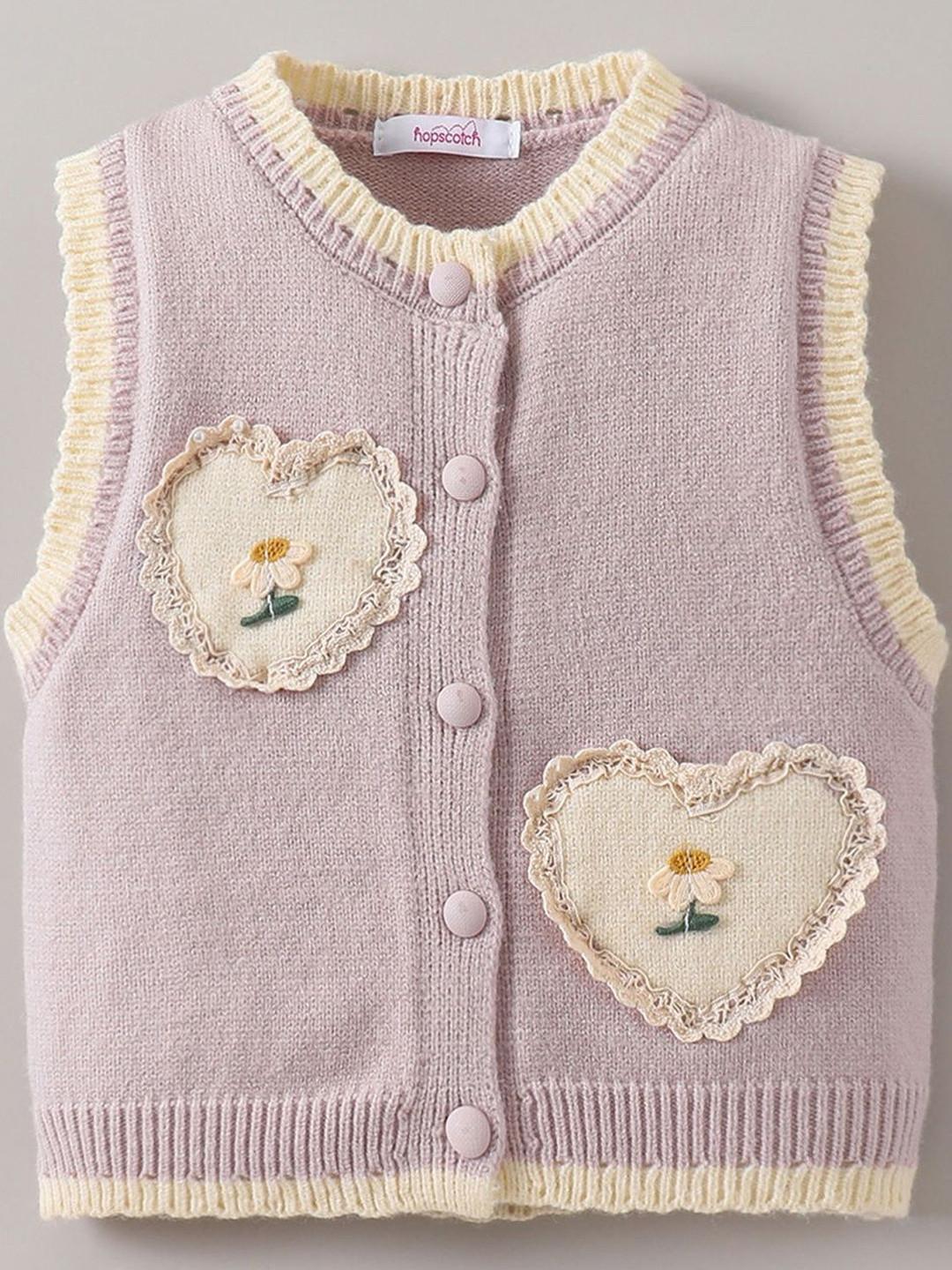 Hopscotch Girls Lavender Floral Heart Patch Knit Sweater