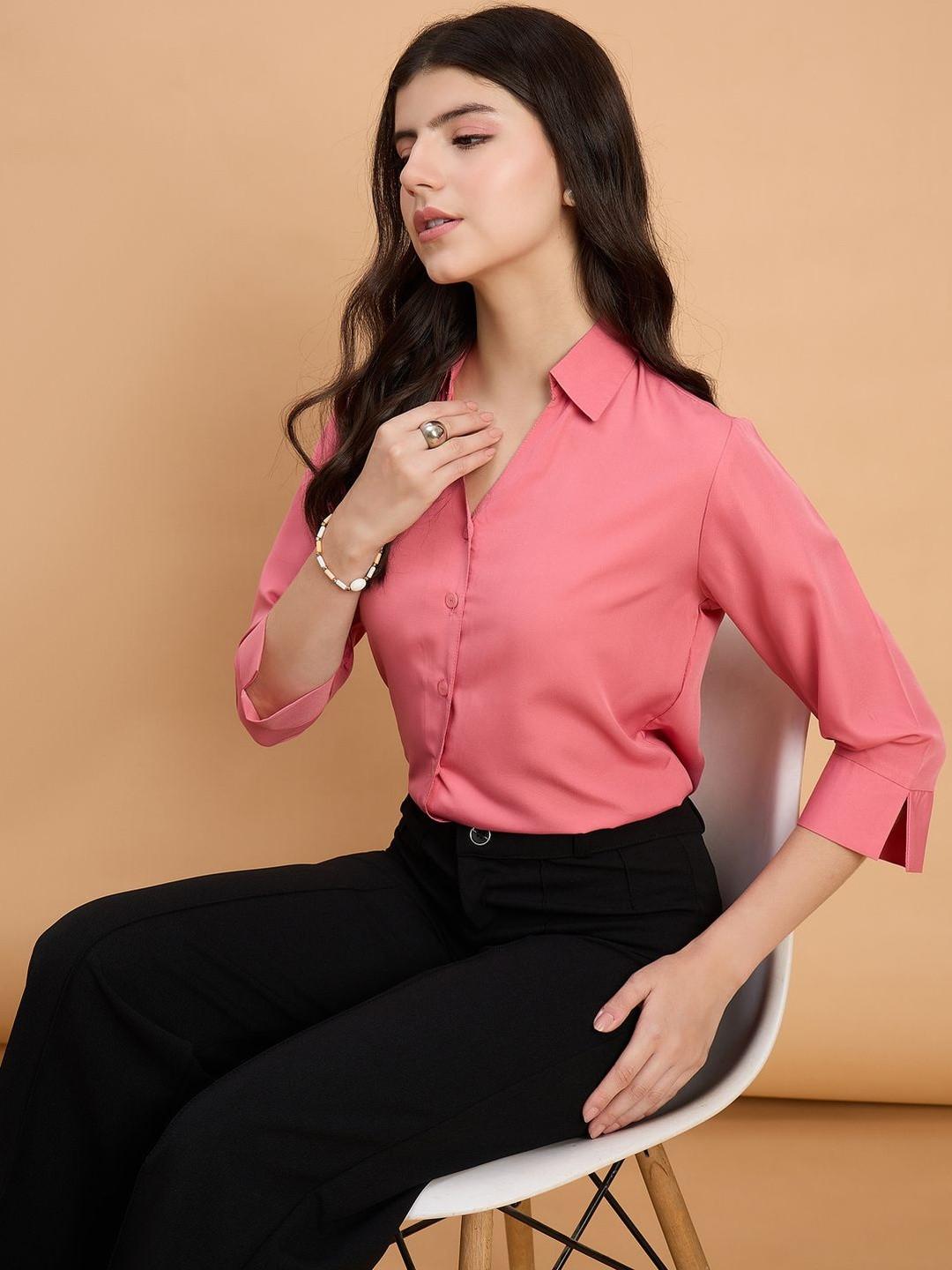 Roadster Women Pink Solid Crepe Spread Collar Regular Fit Formal Shirt