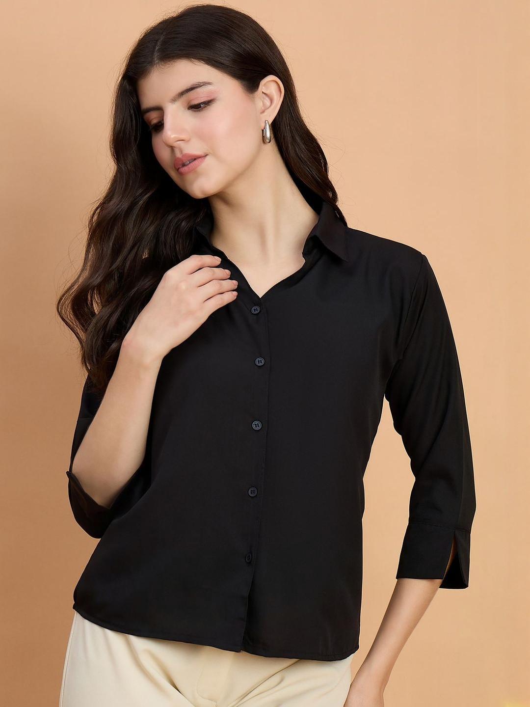 Roadster Women Black Solid Crepe Formal Shirt